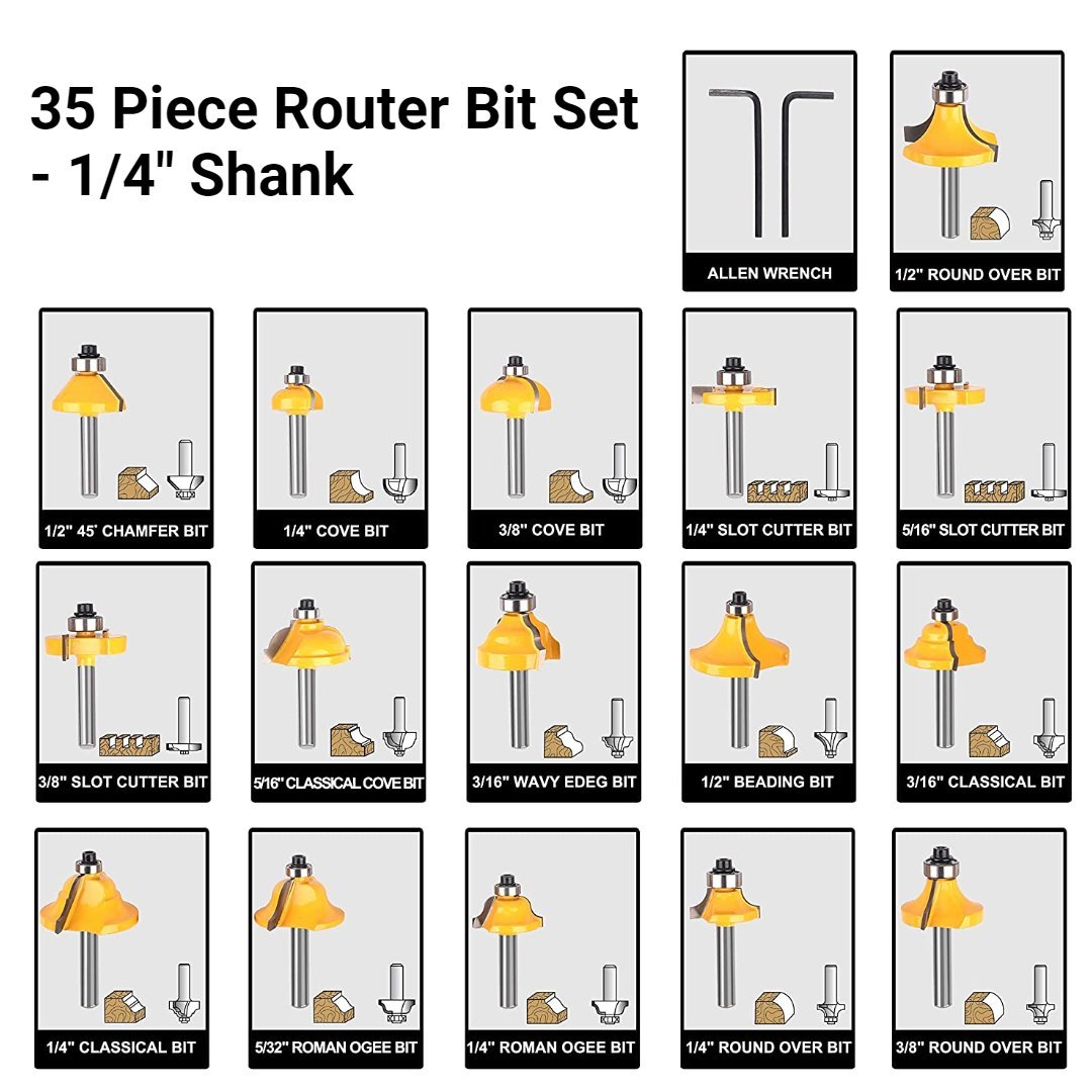 35 Piece Router Bit Set - 1/4 inch Shank - Valkyr Tools