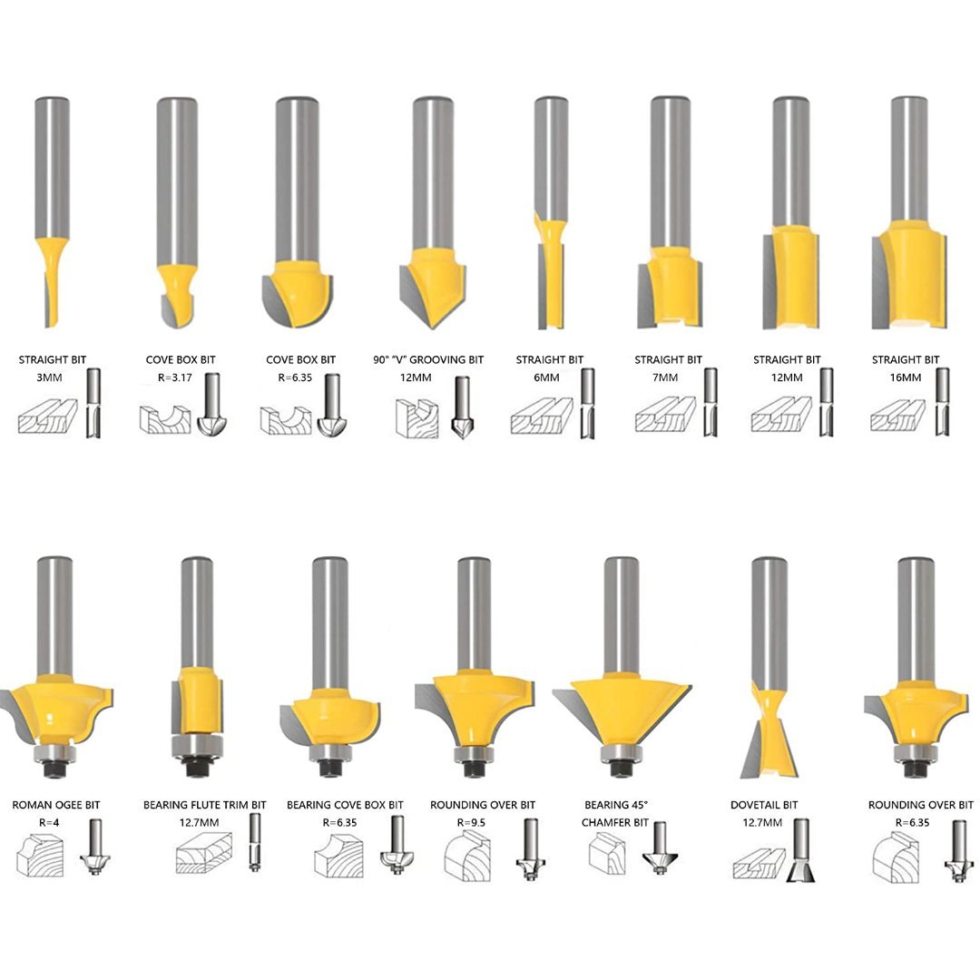 15 Piece Router Bit Set - 1/4 inch Shank - Valkyr Tools